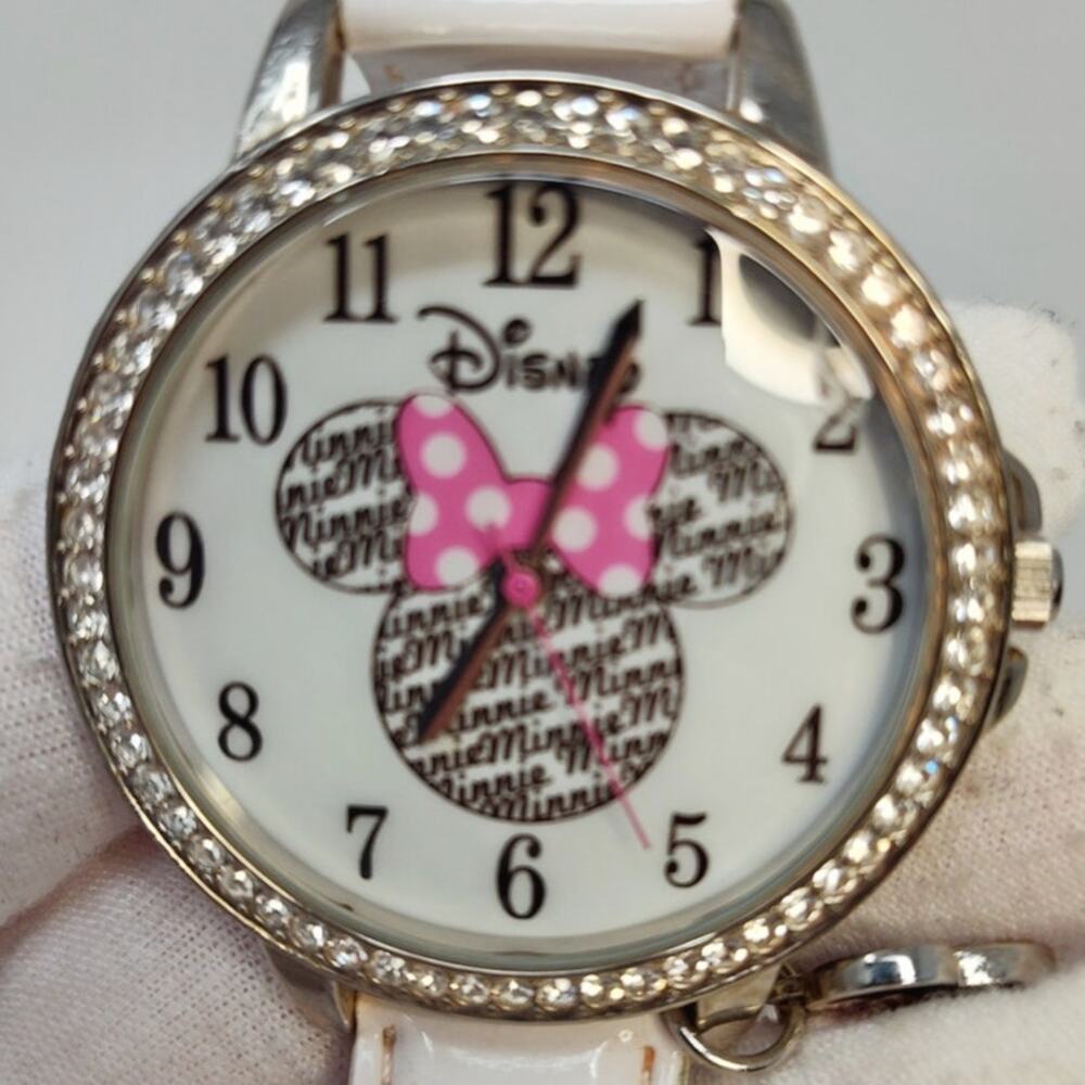 Disney Minnie Mouse Rhinestone Pink Bow Analog Watch